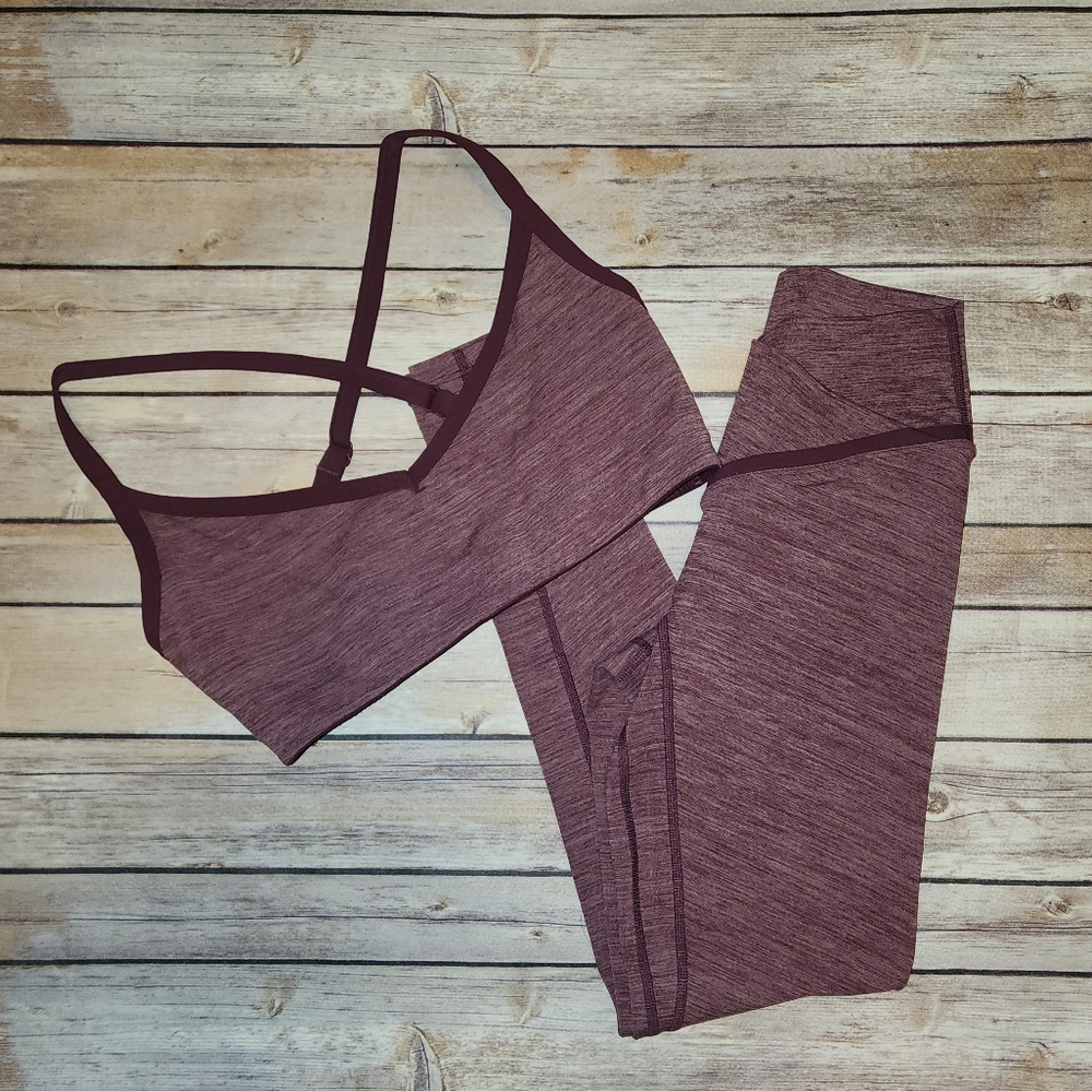 Women's Burgundy Leggings and Sports Bra Set